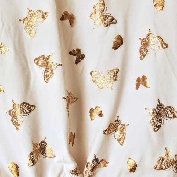 Jenna & Jessie LILY BLEU Big Girls Love Tie Front Gold Butterflies Top in Ivory - Picture 3 of 13